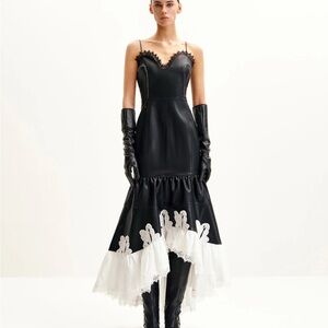 JWPEI Zora Lace Trim Leather Dress